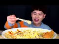 ASMR 크림치즈 까르보나라 미니감자볼 자메이카 통다리구이 소떡소떡 먹방! Cheese Carbonara With Fried Potato Grilled chicken MuKBang