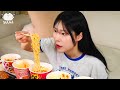 ASMR MUKBANG| Convenience store! Fire spicy Rosé Noodles, Fire Tteokbokki, Yeul Ramyun, Desserts.