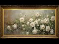 White Roses Garden, Vintage Oil Painting | Framed Art Screensaver for TV