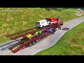 Double Flatbed Trailer Truck vs speed bumps|Busses vs speed bumps|Beamng Drive|201