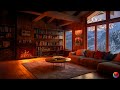 H U T - Cozy Fireplace Sounds & Ambience Piano Music/Beautiful Snowfal & Soothing Peaceful Sleeping