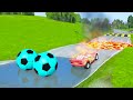 Double Flatbed Trailer Truck vs Speedbumps Train vs Cars | Tractor vs Train Beamng.Drive 123