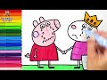 Desenhar e Colorir Peppa Pig e Suzy Sheep se Despedindo 🐷😭🐑🫂 Desenhos para Crianças
