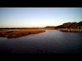 Sunset flight over salt marsh (HD)