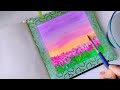 Tulips field. Nature drawing idea step by step. Easy nature drawing. Landscape scenery drawing.