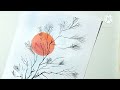 Mini watercolor landscape painting, watercolor sky sun and tree, #pradipghoshart