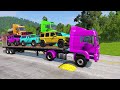 Double Flatbed Trailer Truck vs Speedbumps Train vs Cars | Tractor vs Train Beamng.Drive 006