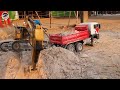 RC Excavator 336D loading Bruder MAN dump truck and unloading dirt