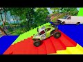 Flatbed Trailer Colorful Cars Transportation with MANTruck - Speedbumps vs Cars vs Train BeamNG