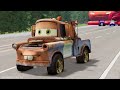 Big & Small Lightning Mcqueen, King Dinoco vs Pixar Car, Tow Mater vs Giant Pit SPIKES😱-BeamNG.Drive