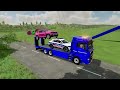 TRANSPORTING PIXAR CARS & FRUITS WITH COLORED & JOHN DEERE vs CLAAS vs TRACTORS - BeamNG.drive #983