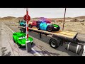 Flatbed Trailer McQueen Cars Transportation with Truck - Pothole vs Car #05- BeamNG.Drive