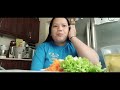 Vlog2 breakfast salad cucumber,carrot, letuce with green tea.