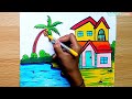 House scenery drawing/How to draw Beautiful House scenery drawing easy step by step