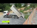 EP40.Complete 100% By Dump Truck & Dozer Pushing Rock Into Canal Water Build Public Road Widening 8m