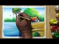 how to draw easy scenery with poster color,how to draw simple scenery,village scenery painting,