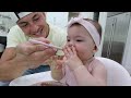 BABY SKYE'S FIRST TIME EATING FOOD! *Too Cute*