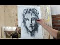 DRAWING a face with CHARCOAL | From stain to figuration