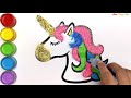 Glitter Unicorn Drawing And Coloring Page For Kids and Baby | Learn Colors For Baby
