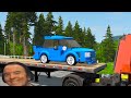 Double Flatbed Trailer Truck vs Speedbumps - Long Slide Game with Big & Small Cars - BeamNG Drive