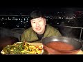 🌉Night view of Seoul! 🍜Hot spicy instant noodles & Green onion Kimchi - Mukbang eating show