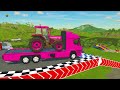 TRANSPORT & LOAD CLAAS & JOHN DEERE & SPREADER TANKERS CHIPS WITH TRUCK & FLATBED TRAILER! FS22