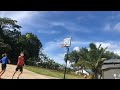 Playing basketball