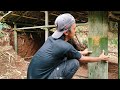 2 days solo camping building a shelter with a stacked bamboo roof that is warm and comfortable
