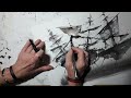 Three ships and one hope – an inkdrawing with watercolour