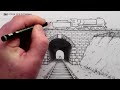 How to Draw using 1-Point Perspective: Train Track and Tunnel