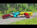 Flatbed Trailer Transporter Truck Car Rescue - Cars vs Trains and Rails - BeamNG.Drive