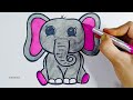 Cute Elephant drawing and coloring for kids | step by step Elephant drawing | easy drawing