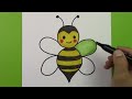 How to Draw Bee from 8, Easy Cute Bee Drawing, Drawing Animals by Numbers Step by Step for Kids