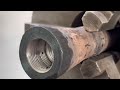 The Broken Front Wheel spindle Reattached from Basic Tool And Heavy truck wheel Bolt Repair process