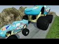 TRANSPORTING PIXAR CARS & FRUITS WITH COLORED & JOHN DEERE vs CLAAS vs TRACTORS - BeamNG.drive