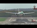 CROSSWIND LANDINGS DURING A STORM AT DÜSSELDORF - AIRBUS A380 GO AROUND, B767, B777 (4k)