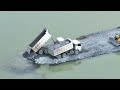 Project!!! Best Excellent SHANTUI & Wheel Loader Push Rock In lake With Truck Dump Delivery