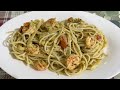 EASY TO MAKE CHEESY PESTO PASTA WITH SHRIMP!!