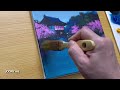 How to Draw Cherry Blossom Night Scenery / Acrylic Painting