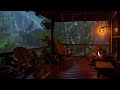 Soothing Piano Music in a Rainforest Environment | Light rain and thunder with cozy porch fireplace