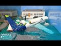 Lego City Airport Tsunami - Lego Airplane - Dam Breach Flood Experiment - Plane Crashes into Airport