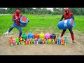 How to make Spider-man Icon with Cement, Rainbow Orbeez, Giant Coca Cola vs Mentos and Fanta Sodas