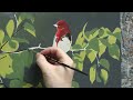 Scarlet Tanager | Acrylic Painting Process - Colour Mixing, Background, Bird Details.