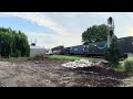 Long intermodal train with a burnt out headlight