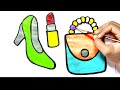 Drawing & Coloring Women bags👛 Shoes 👠🥿 Makeup💄 for Kids & Toddlers||#drawing