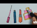 Easy Drawing for Kids| Lip Stick 💋 😍 Drawing | Makeup 💄 set drawing