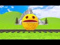 【踏切アニメ】スマートトレインPACMAN HELPING 6 TRAINS ON RAILROAD🚦Fumikiri 3D Railroad Crossing Animation #train