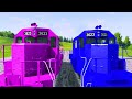 Double Flatbed Trailer Truck vs Speedbumps Train vs Cars | Tractor vs Train Beamng.Drive 049