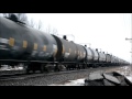 CN & VIA RAIL TRAINS AT RURAL LEVEL CROSSING