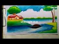 How to draw village scenery landscape scenery drawing oil pastel colors